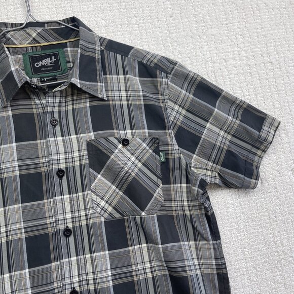 Y2K Oneill Shirt Men M Black Plaid Short Sleeve Button Up Surf Skate Casual - Picture 4 of 15
